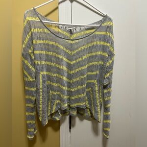 BCBGeneration Vintage  Lt. Gray/Neon Yellow Sheer Striped Long Sleeve Top(XS/S)